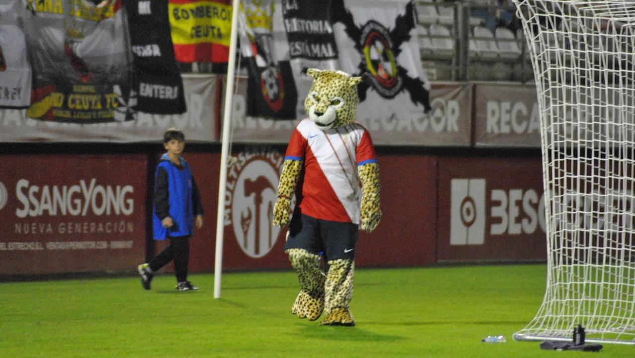 Shira, la nueva mascota del Algeciras, en los prolegómenos de un encuentro del conjunto albirrojo