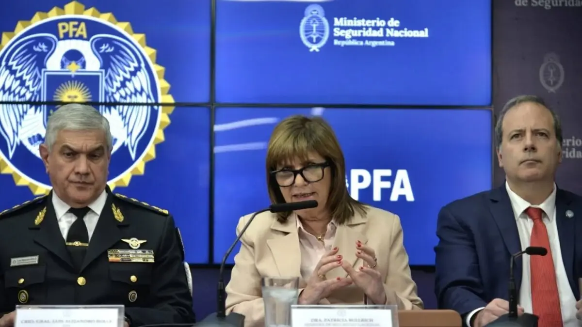 Bullrich, en la comparecencia de prensa ofrecida. FOTO - Gobierno de Argentina