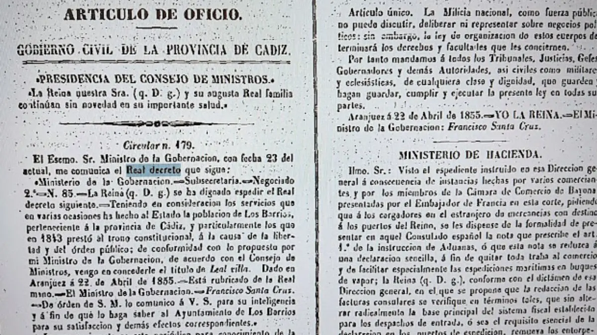 &ldquo;Santiago Chippirraz, investigador y divulgador cultural, localiz&oacute; el documento que confirma oficialmente a Los Barrios como &lsquo;Leal Villa&rsquo; desde 1855.