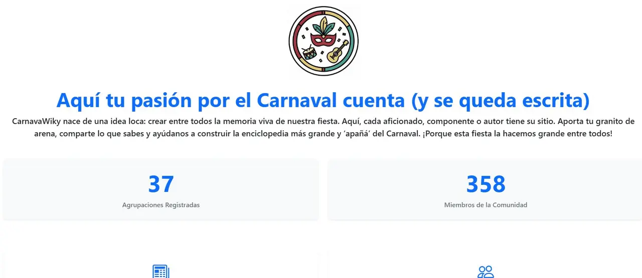 Vista principal de la plataforma CarnavaWiky, la nueva enciclopedia digital del Carnaval de Algeciras y el Campo de Gibraltar.