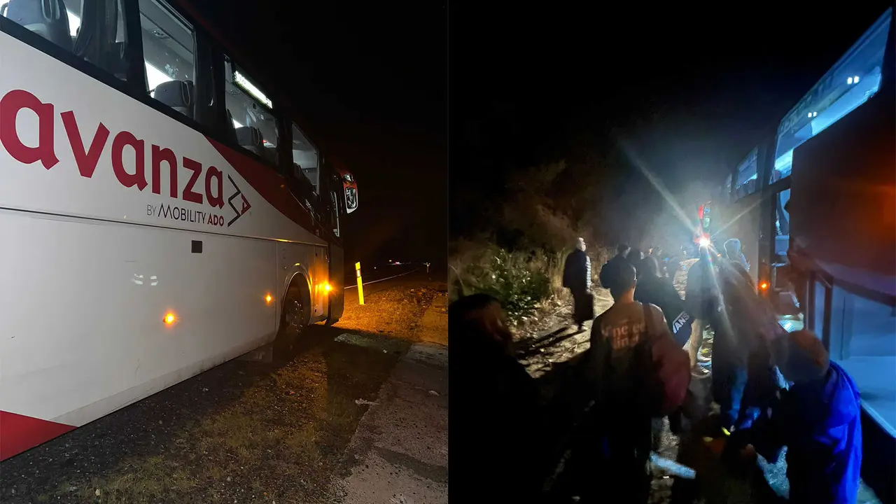 Autob&uacute;s detenido en la AP-7 tras la aver&iacute;a registrada durante el trayecto nocturno hacia Algeciras - FOTOS: FJ Ben&iacute;tez
