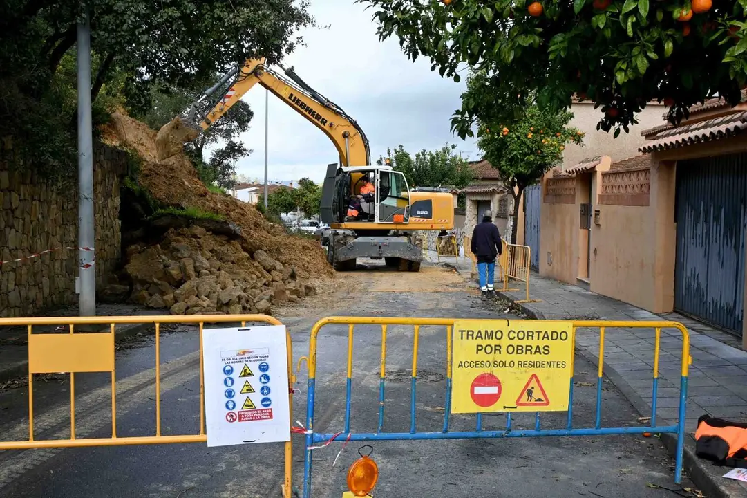 Inicio de los trabajos de reparaci&oacute;n del muro en la calle Nicol&aacute;s Cop&eacute;rnico.