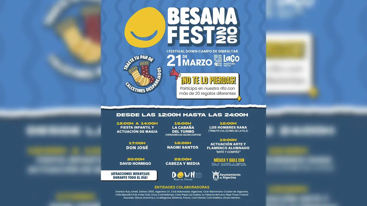 Cartel anunciador del festival solidario Besana Fest que se celebrar&aacute; en el Lago Mar&iacute;timo de Algeciras.