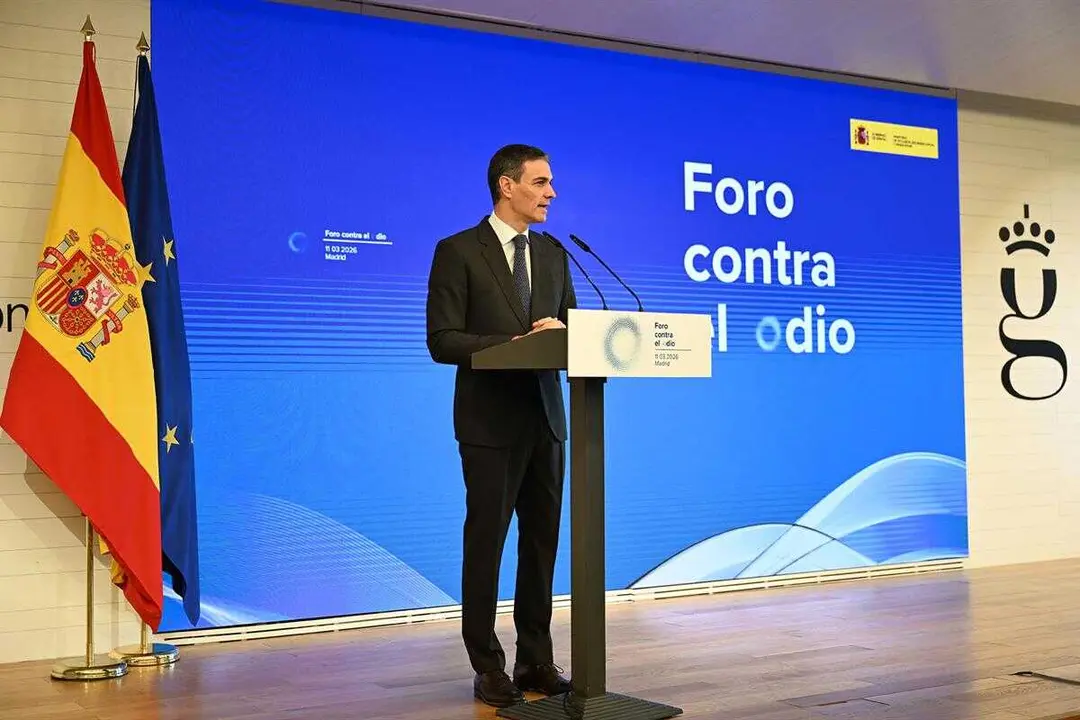Pedro S&aacute;nchez durante su intervenci&oacute;n en la Cumbre contra el Odio celebrada en Madrid.