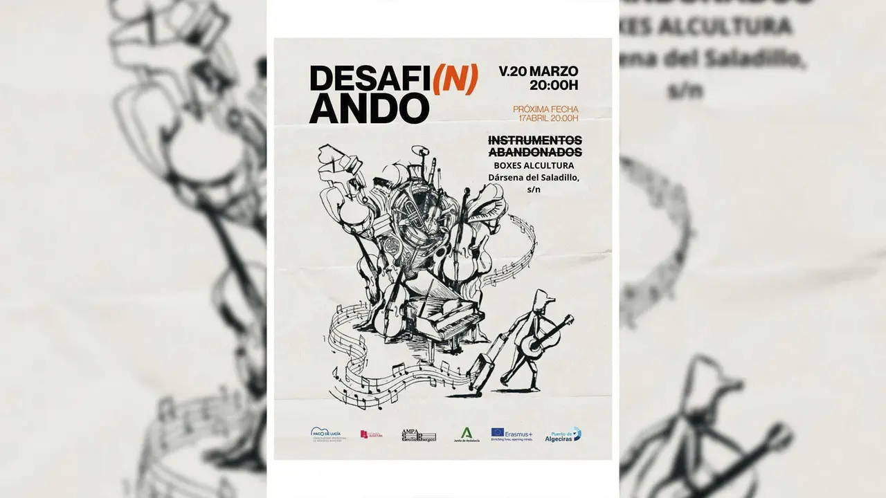 Cartel del ciclo Desafi(n)ando con la programaci&oacute;n musical en Boxes Alcultura de Algeciras.