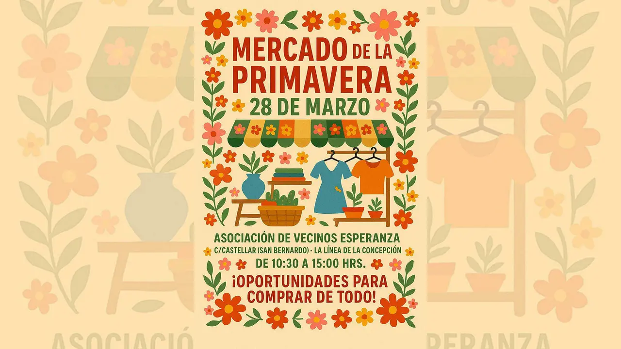 Cartel del mercado solidario de primavera organizado en La L&iacute;nea.