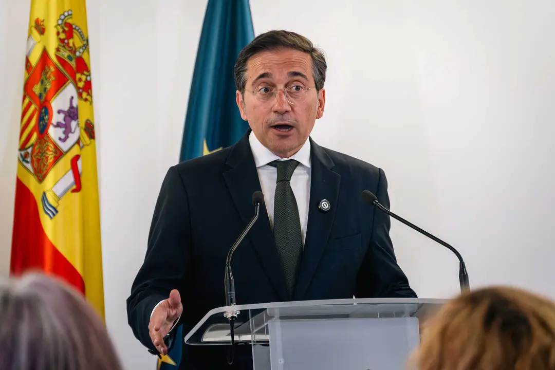 El ministro de Asuntos Exteriores, Jos&eacute; Manuel Albares, durante su comparecencia en Centro de Negocios NEXUS - FOTO: FJ Ben&iacute;tez