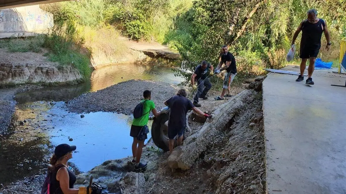 Voluntarios realizan labores de limpieza en el entorno del r&iacute;o P&iacute;caro tras la acumulaci&oacute;n de residuos