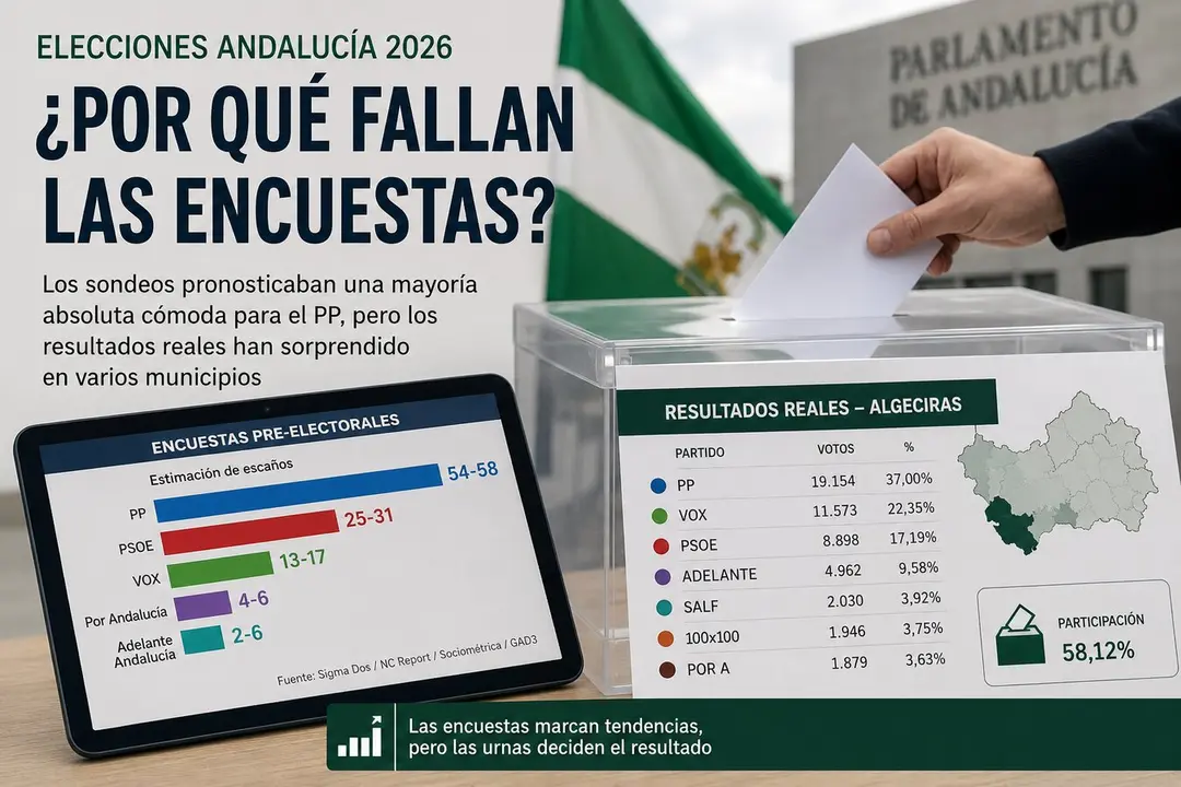 Imagen de varios gr&aacute;ficos y sondeos difundidos durante la campa&ntilde;a de las elecciones andaluzas de 2026