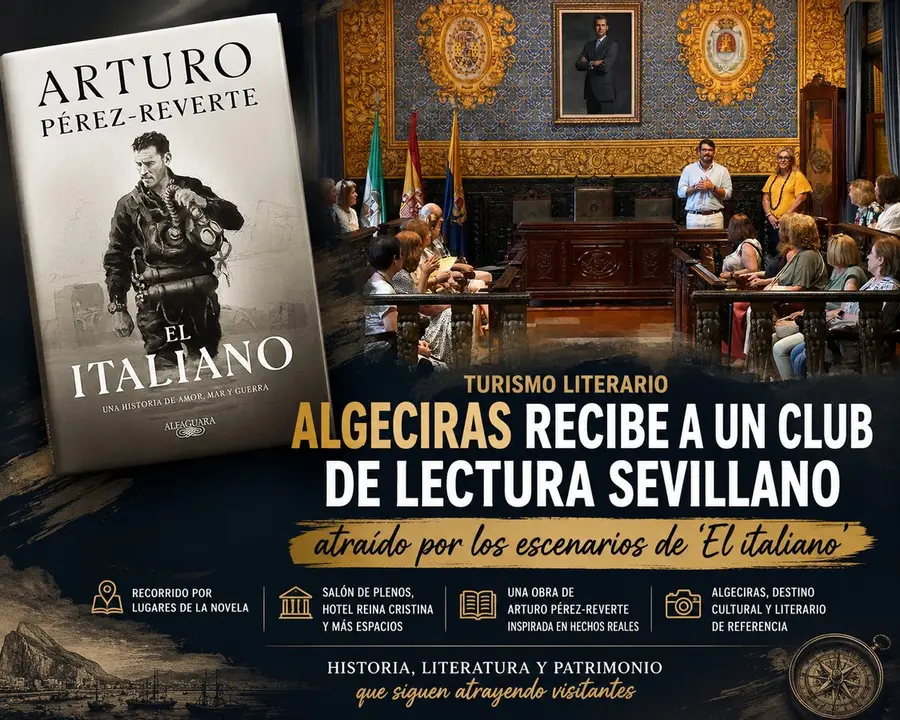 Participantes del club de lectura durante su recorrido por espacios vinculados a la novela &lsquo;El italiano&rsquo;