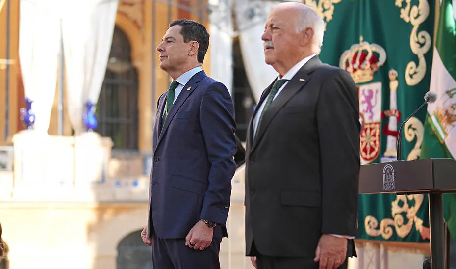 Juanma Moreno, durante el acto de toma de posesi&oacute;n celebrado en el Palacio de San Telmo de Sevilla