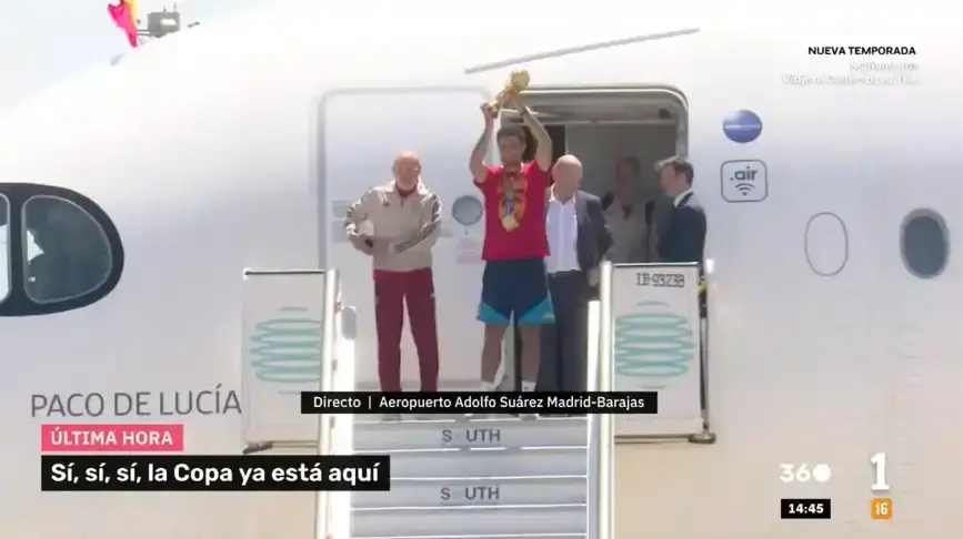 El Airbus A350-900 'Paco de Luc&iacute;a' traslad&oacute; a la selecci&oacute;n espa&ntilde;ola tras conquistar el Mundial