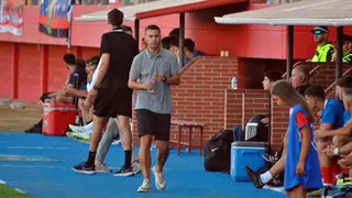 Justo, en el encuentro de su equipo contra el Sevilla Atlético 