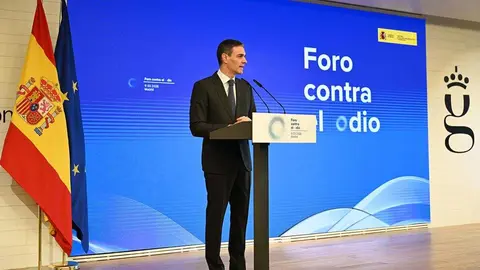 Pedro S&aacute;nchez durante su intervenci&oacute;n en la Cumbre contra el Odio celebrada en Madrid.