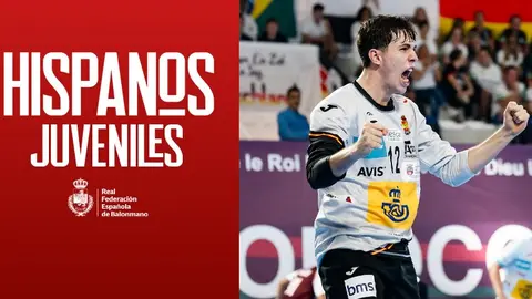 Jugador de la selecci&oacute;n espa&ntilde;ola juvenil celebra una acci&oacute;n durante un partido internacional de balonmano