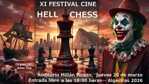 Cartel promocional del Festival Hell Chess 2026, que se celebra en el Auditorio Mill&aacute;n Picazo de Algeciras