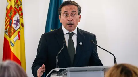 El ministro de Asuntos Exteriores, Jos&eacute; Manuel Albares, durante su comparecencia en Centro de Negocios NEXUS - FOTO: FJ Ben&iacute;tez