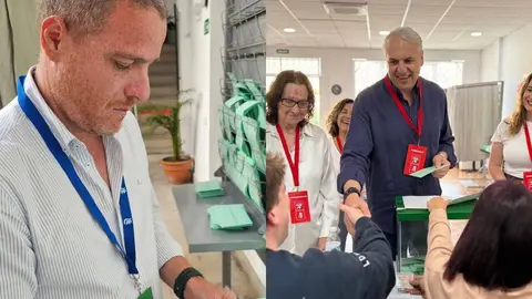 Montaje con im&aacute;genes de Juan Carlos Ruiz Boix y del concejal popular Daniel Rodr&iacute;guez durante la jornada electoral marcada por la pol&eacute;mica pol&iacute;tica en San Roque.