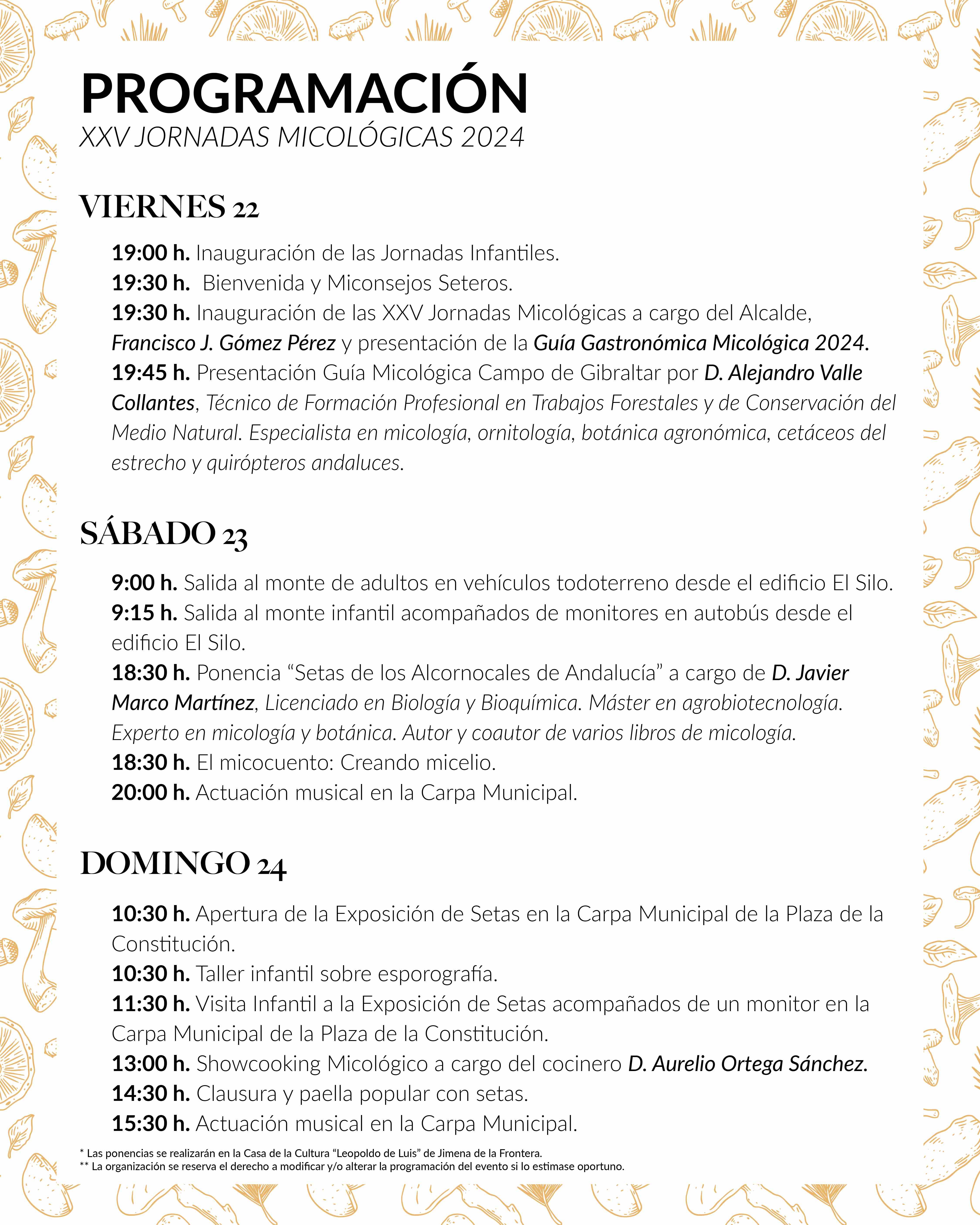 Programación de las Jornadas Micológicas 2024