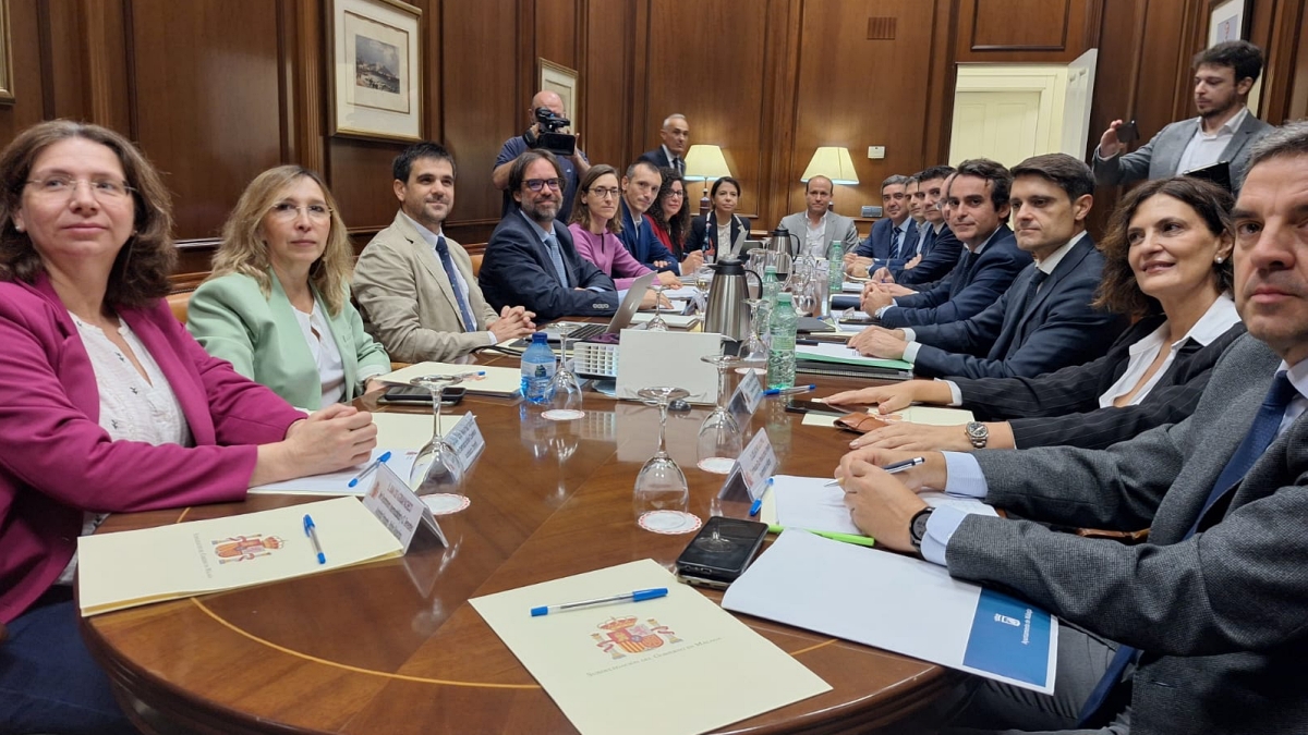 Representantes institucionales que se han sentado hoy con responsables del Ministerio de Transportes 