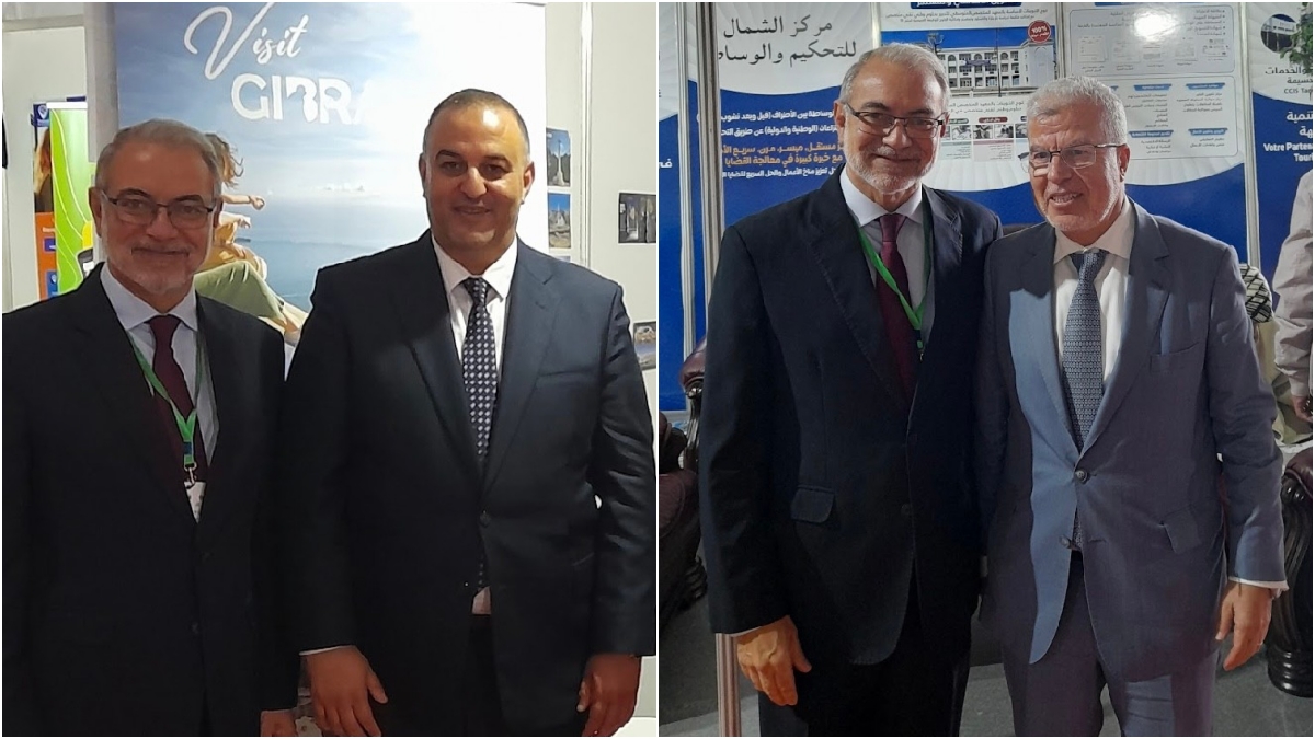 Bossino, con el presidente del Consejo Local de Turismo de Tetuán, Monssef Toub (i) y con Afailal Abdelatif, presidente de la Cámara de Comercio de la Región de Tánger-Tetuán-Alhucemas