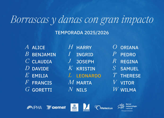 Nombres de las borrascas y danas con gran impacto de la temporada 2025-2026 - FOTO: AEMET